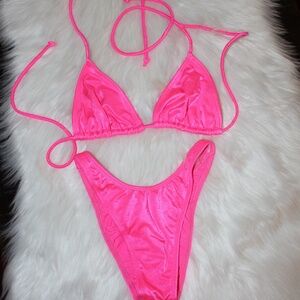 Jelly Swimwear, shimmering  pink 2 piece set triangle top bathing suit
